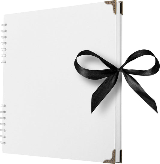 Bstorify Square Scrapbook Photo Albums 80 Pages (28 x 28 cm) White Thick Paper, Hardcover, Metal Corners, Ribbon Closure - Ideal for Your Scrapbooking Albums, Art & Craft Projects