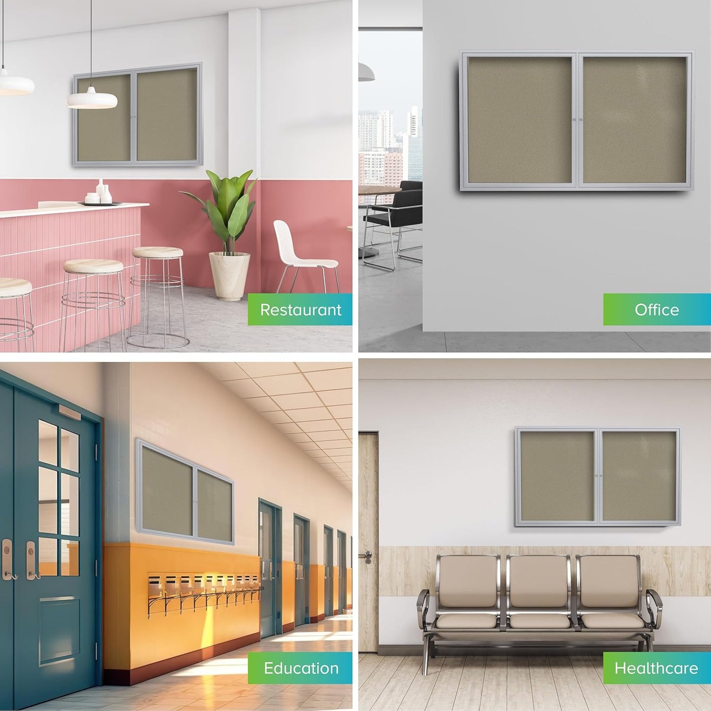 Ghent 48"x60" 2-Door Outdoor Enclosed Vinyl Bulletin Board, Shatter Resistant, with Lock, Satin Aluminum Frame - Caramel (PA24860VX-181), Made in the USA