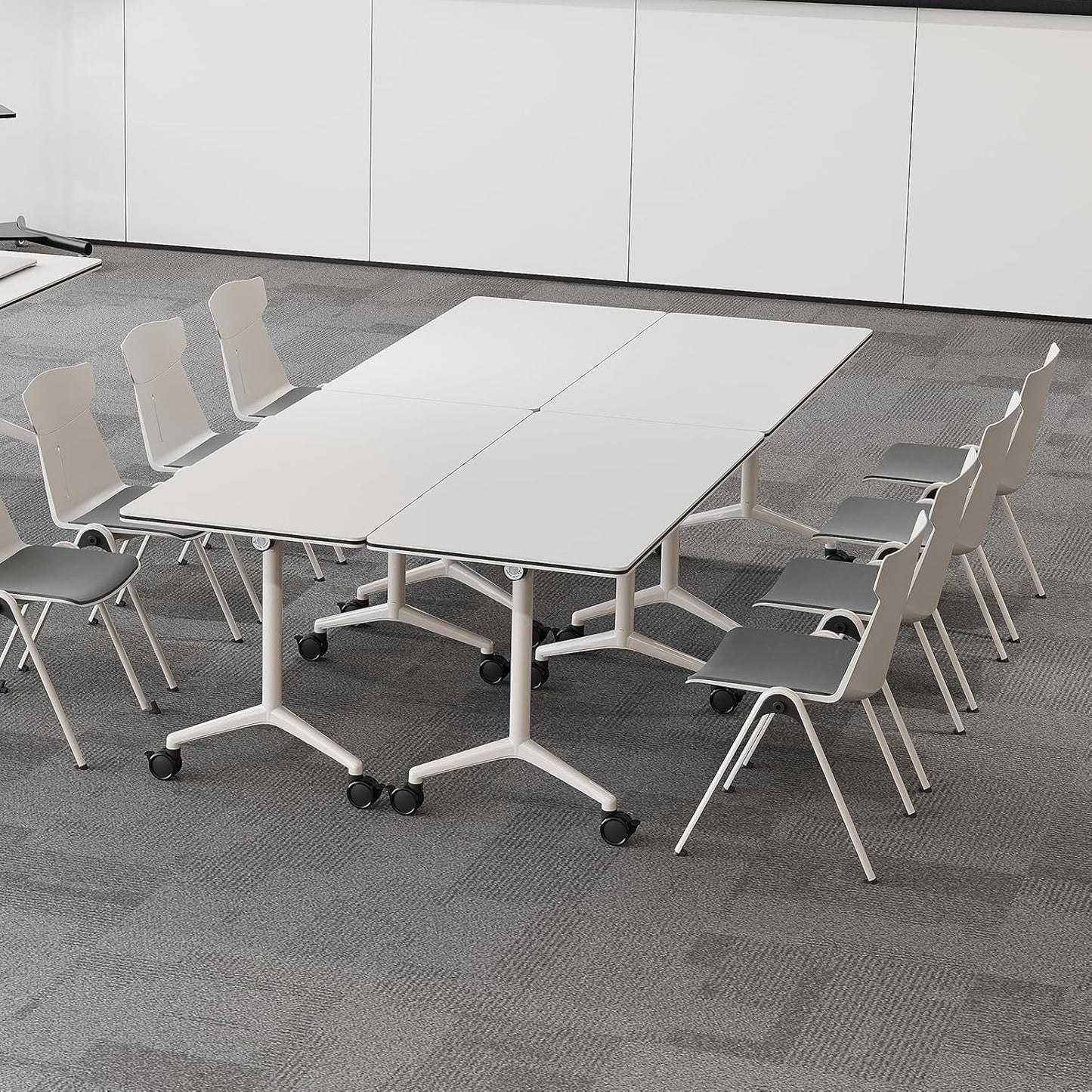 Folding Conference Room Tables 6 Pack, Foldable Modern Mobile Meeting Table Desk Training Table 6FT Large Rolling OfficeTable for Conference Training Classroom (4, 55" * 23.6" * 29.5")