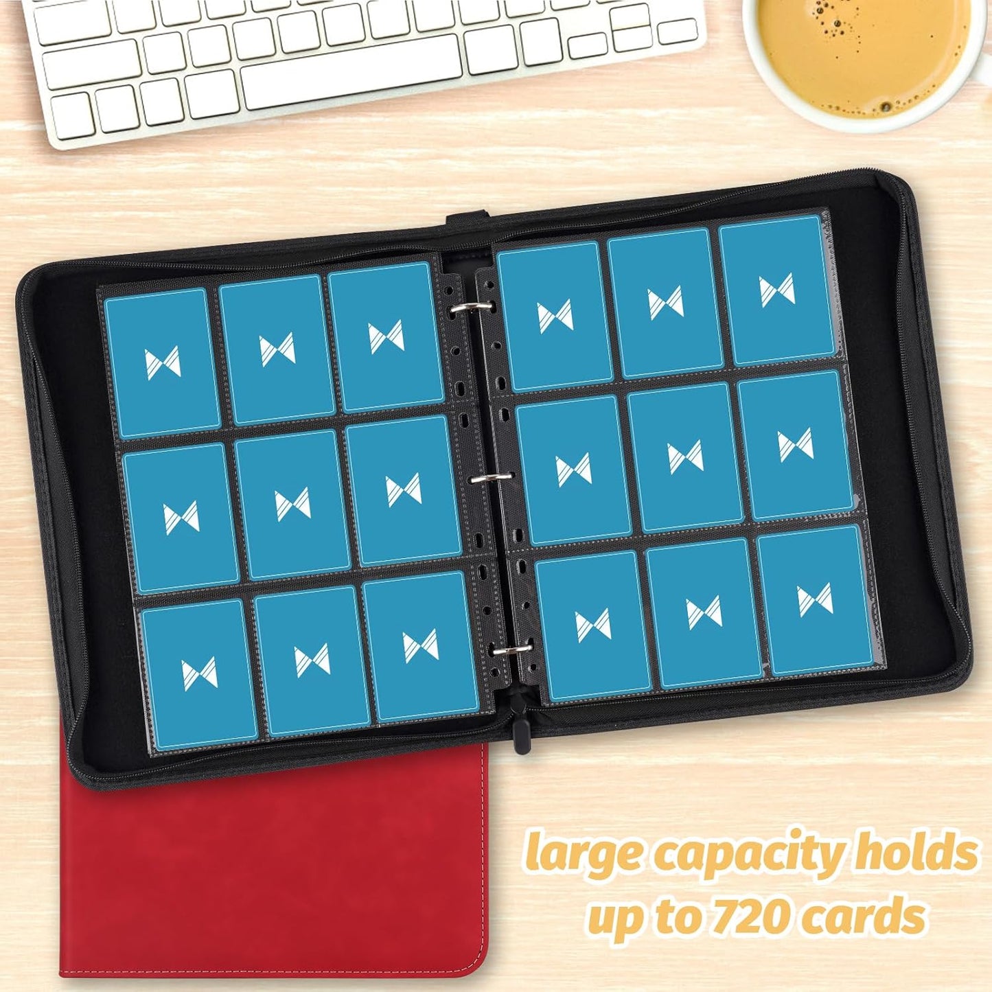 720 Card Binder, Premium Trading Card Binder, 9 Pocket Double Sided Pocket PU Card Collection Binder, Collector Card Album, Card Folder for MTG, TCG, Sports Cards, Game Cards (Red)