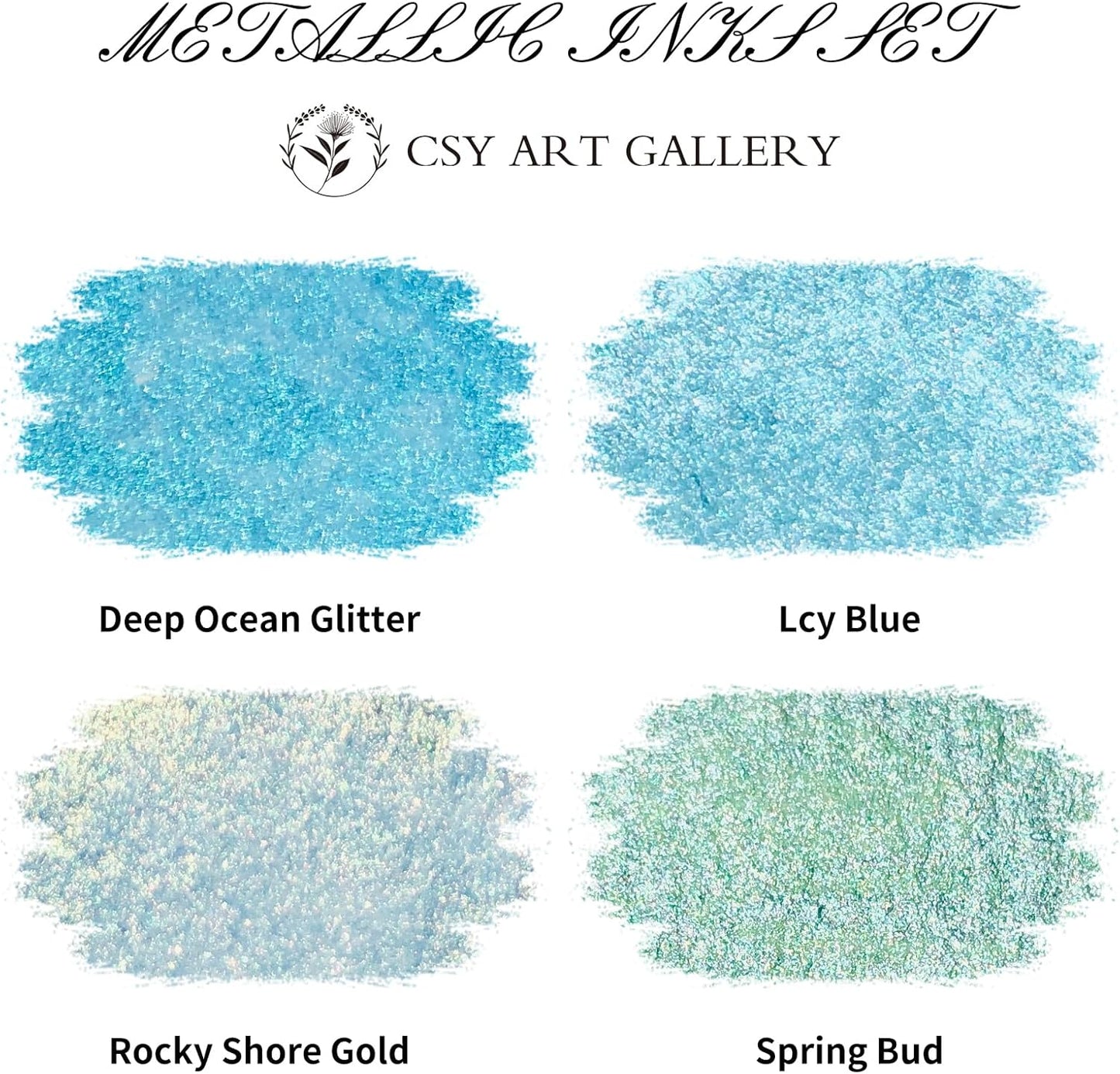 CSY art gallery Metallic Acrylic-Calligraphy-Craft -Drawing Inks,Glitter -Pearlescent -ICY Blue Paint with Dropper, 1oz - 29.5 ml (Ice Lake Mountains Set)