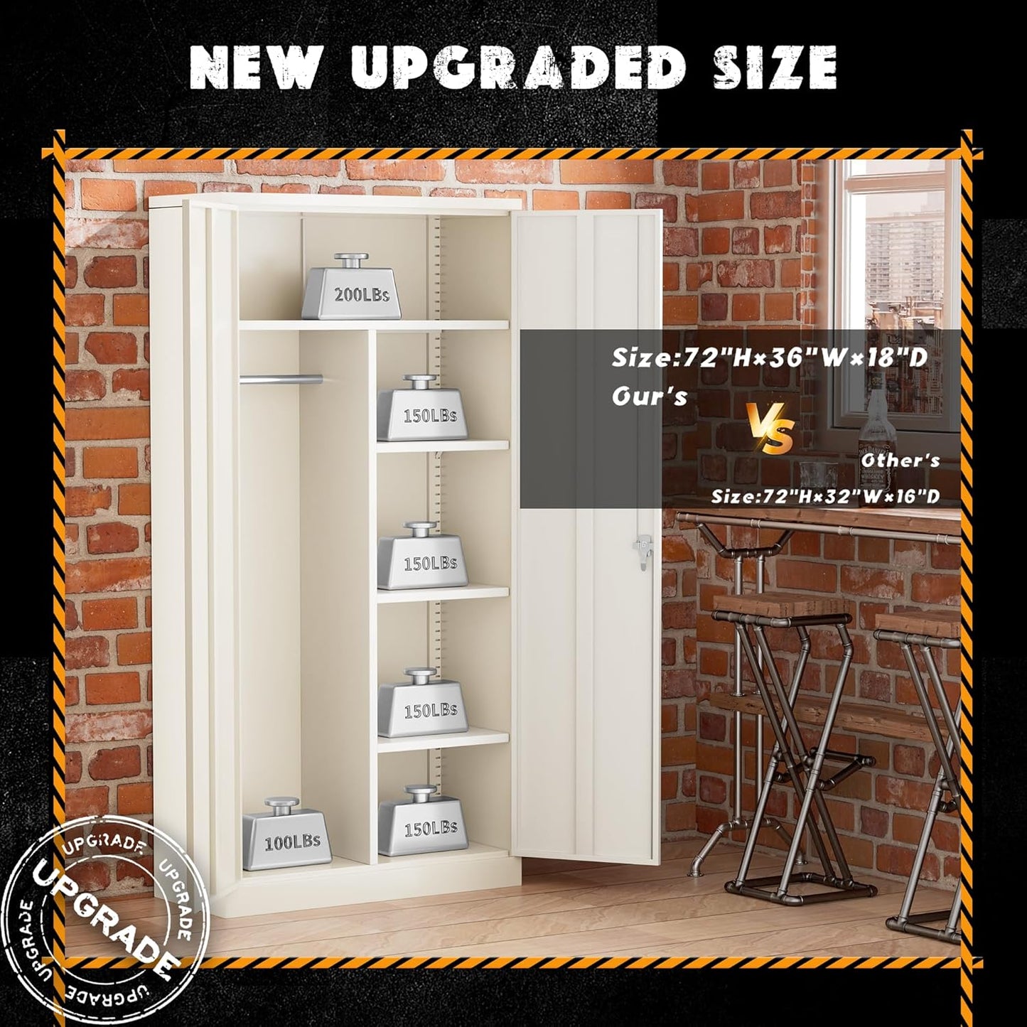 Greenvelly Metal Storage Cabinet with 2 Doors, Grey 72” Steel Storage Wardrobe Cabinet, Employees Locker Closet Clothing Coat Steel Wardrobe Cabinet with Hanging Rod for Garage, Gym, Home Office