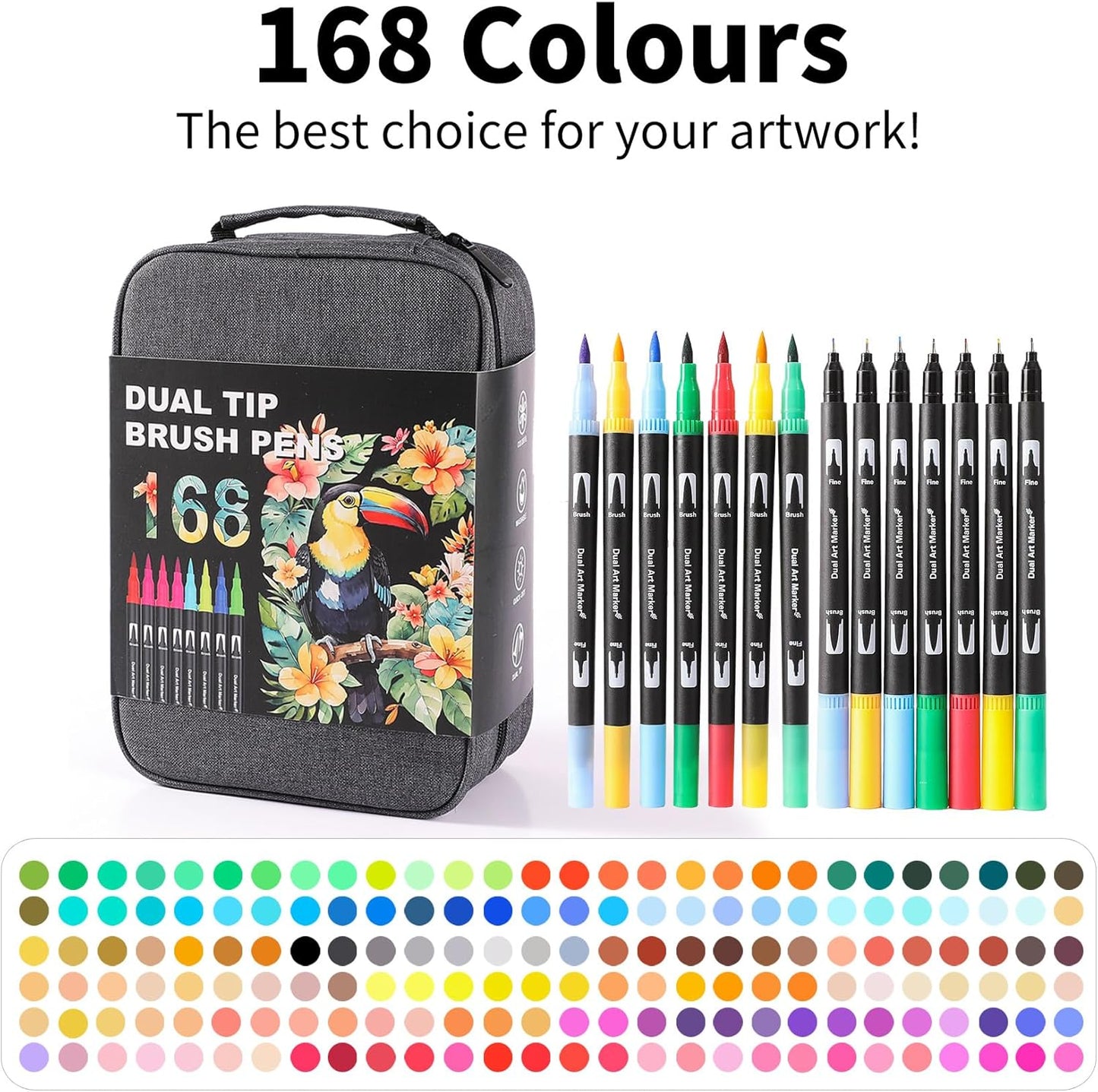 Double Brush Marker Pens, 168 Colors Art Markers Set with Fine Tip and Brush Tip for Kids Adult Coloring Book Hand Lettering Calligraphy Drawing Art Supplies Kit