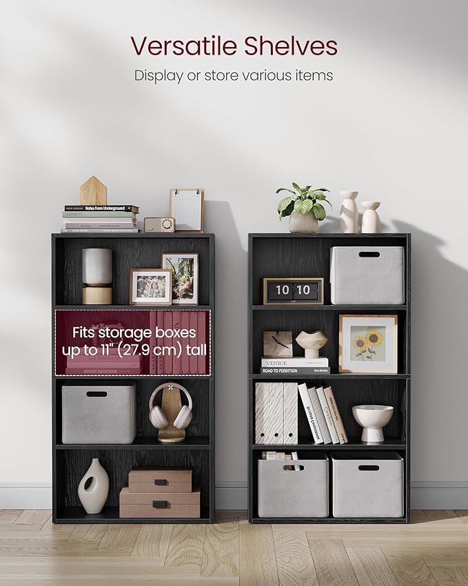 VASAGLE Custos Collection - Bookshelf, 4-Tier Bookcase, Book Shelf, Open Storage Shelf, 9.4 x 23.6 x 42.4 Inches, for Living Room, Home Office, Dinning Room, Ebony Black ULBC164T56