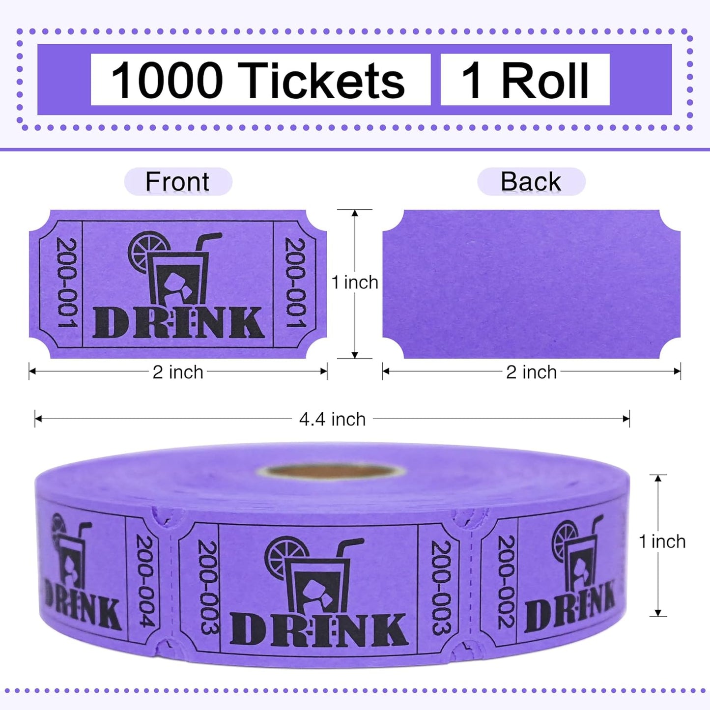 ESSENTIAL 1000 Raffle Tickets Rolls, Drink Tickets Single Roll for Events, Leisure, Movie Watching, Entertainment, Class Reward & Prizes (Purple - 5 Color Selection)