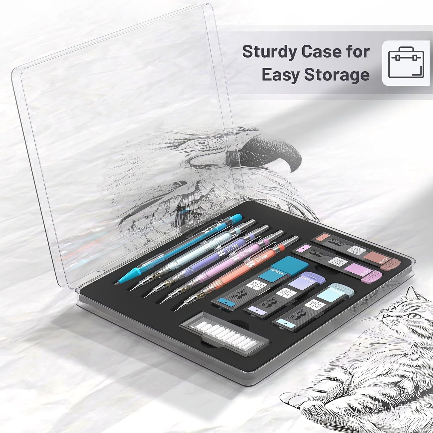 Mr. Pen- Pastel Mechanical Pencil Set with Black Lead and Eraser Refills, Clear Barrel, 0.3, 0.5, 0.7, 0.9, 2mm, Pastel Mechanical Pencils, Cute Mechanical Pencil Set, Aesthetic Mechanical Pencils