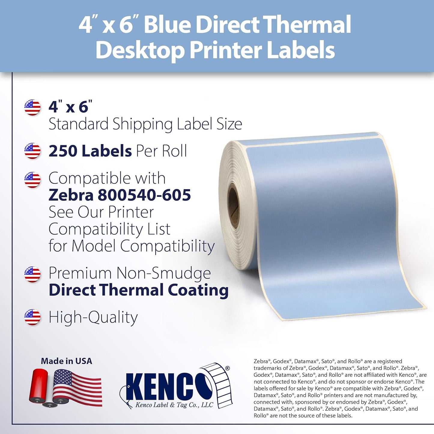 4" X 6" Direct Thermal Perforated Stickers Labels for Shipping Labels, Inventory, and Color Coding - Compatible with Zebra, Rollo, Godex and More (Blue, Pallet)