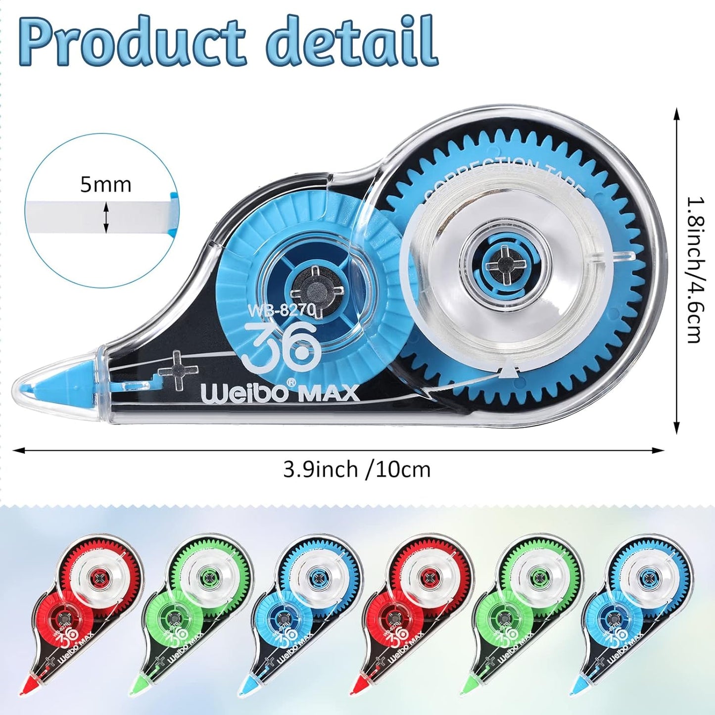 54 Pack Correction Tape Bulk White Correctional Fluid Tape Easy to Use Applicator Corrector Correct Wrong Writing Eraser for Office Education Supplies, 20 Feet