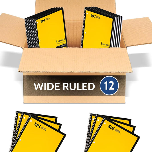 EPI Spiral Notebook | Wide - 70 Sheets, Durable Spiral Binding | 10.5 x 8 in | Classroom Supplies | School, Office, Note Taking, Journaling - 12 Pack