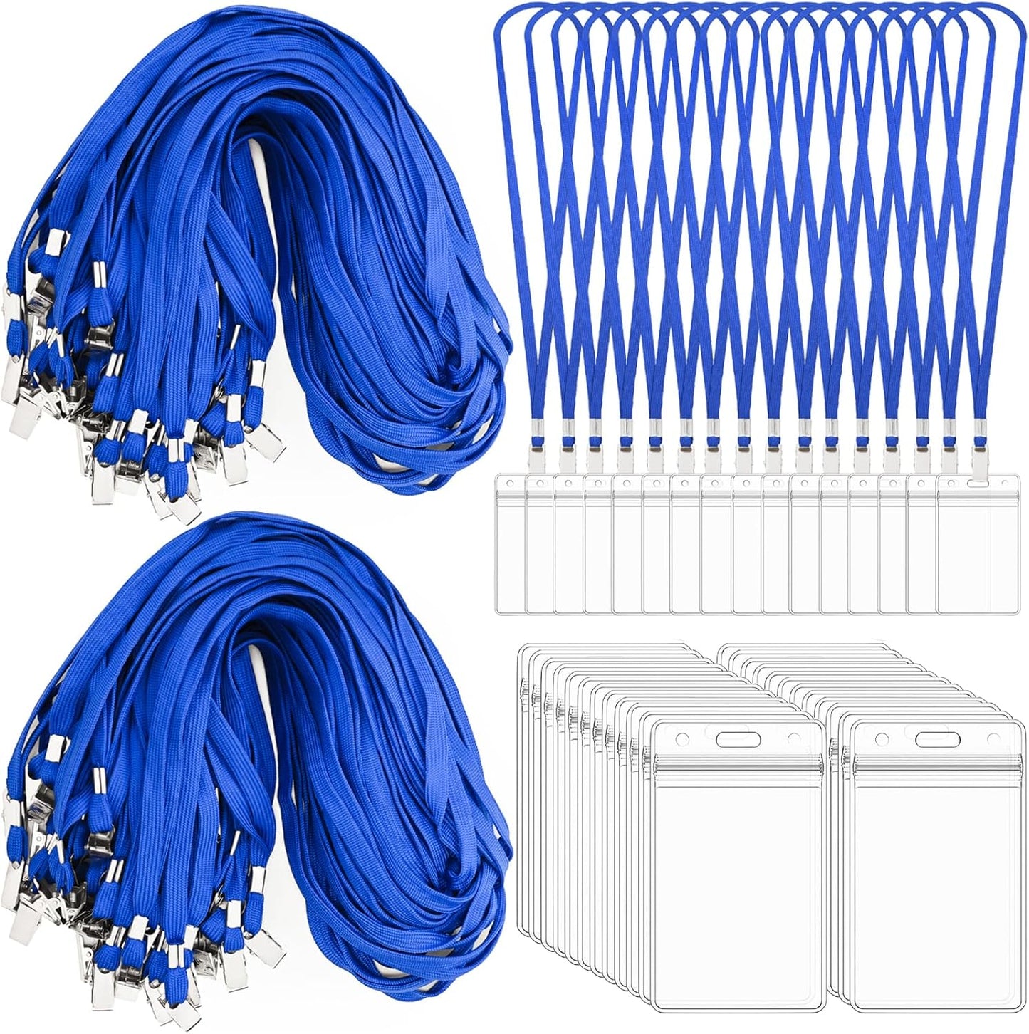 400 Pack Neck Lanyard Bulk with ID Card Holder Lanyards for ID Badges Vertical Name Badge ID Card Holders Flat Neck Lanyards with Clip for Nurses Teacher Students, Blue
