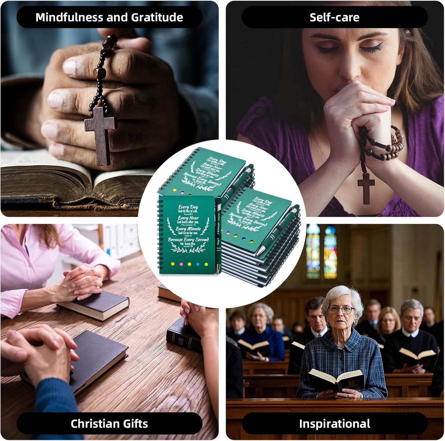 400 Pcs Bulk Fathers Day Christian Gifts Prayer Journal for Woman - 200 Set Religious Notepad with Christian Pen - Bible Notebook - Church Gifts for Inspirational, Bible Study, Devotions ( Green )
