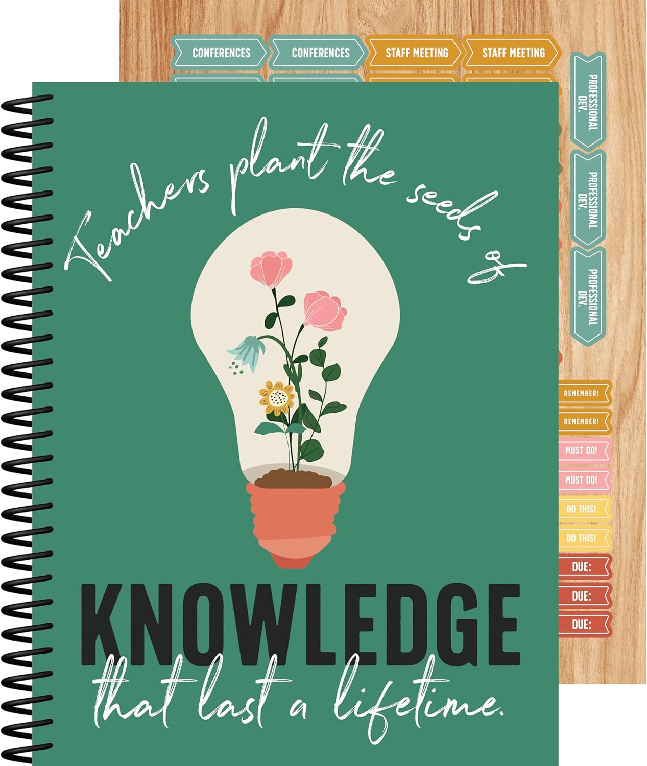 Carson Dellosa Grow Together Teacher Planner, 8" x 11" Green Spiral Bound Lesson Plan Book With Stickers, Checklist, Notes, Garden Theme School Supplies for Classroom Organization