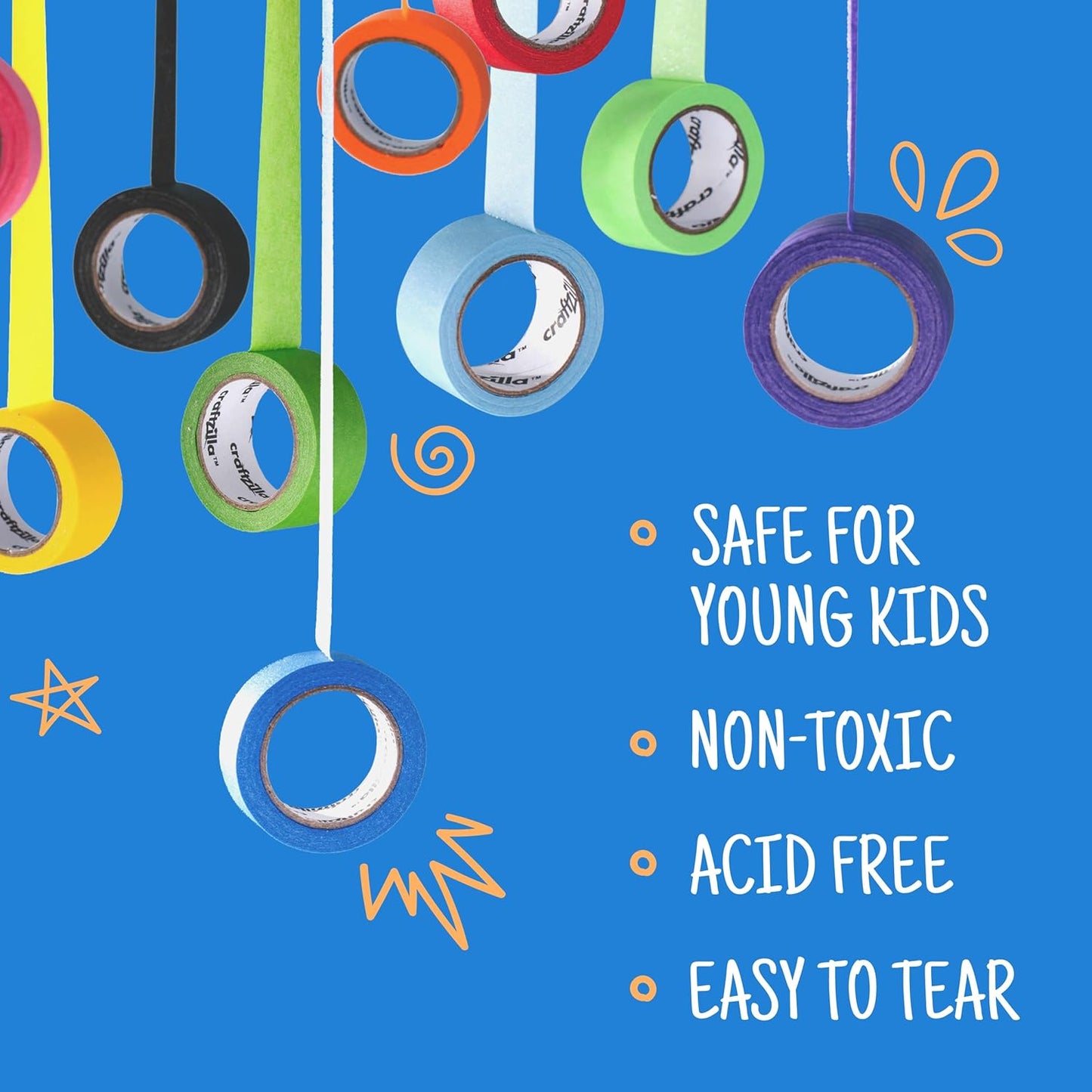 Colored Masking Tape - 7 Roll Multi Pack - 210 Feet x 1 Inch of Colorful Craft Tape for Arts & Crafts, Labeling and Color- Coding