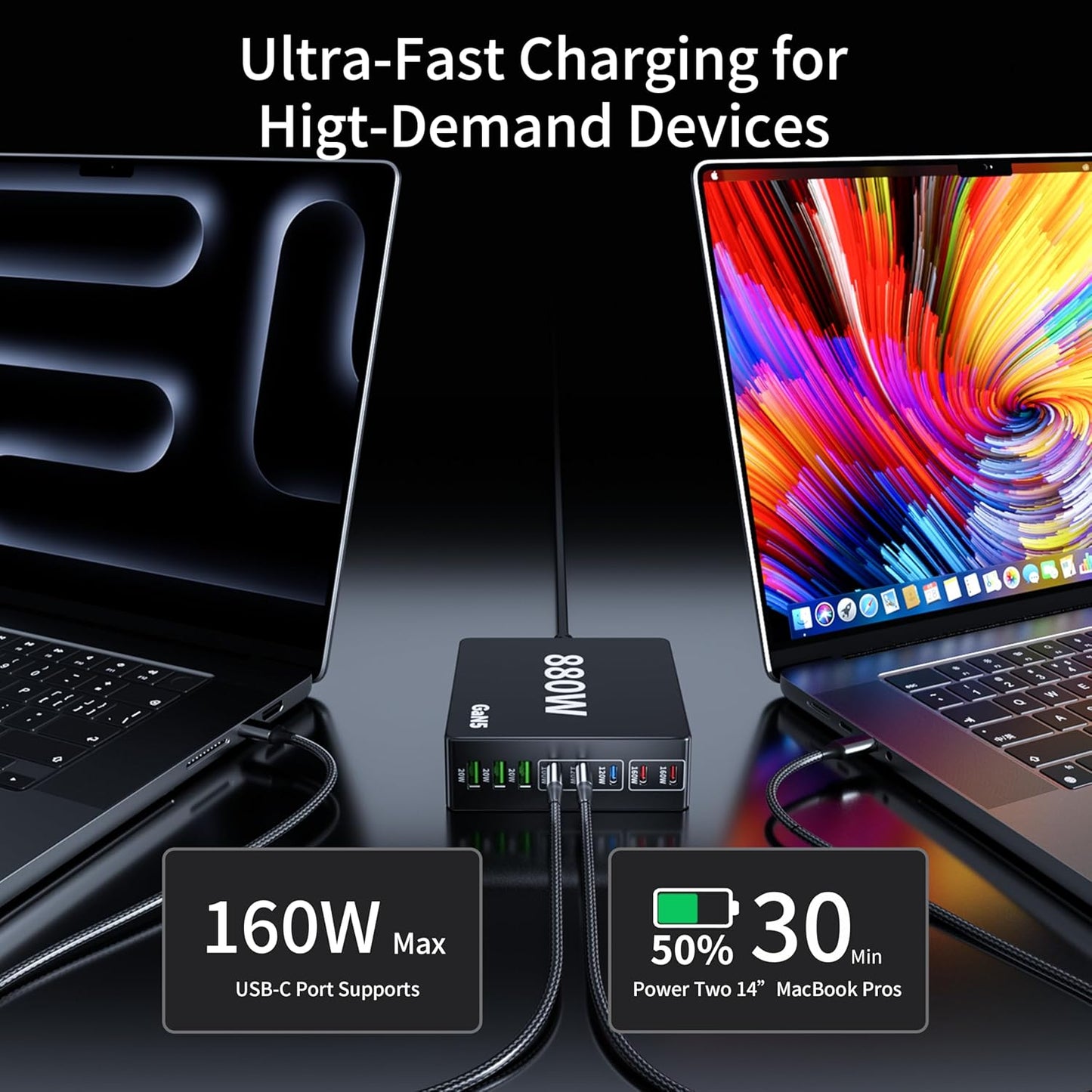 880W USB C Charger Block Charging Station 8 Port Fast Chager 140W PD PPS HUB Laptop MacBook Charger Compatible with All iPhone 17 Pro Max/17 Air/16 SE/Samsung Galaxy 25/ MacBook Pro/Air/iPad Pro