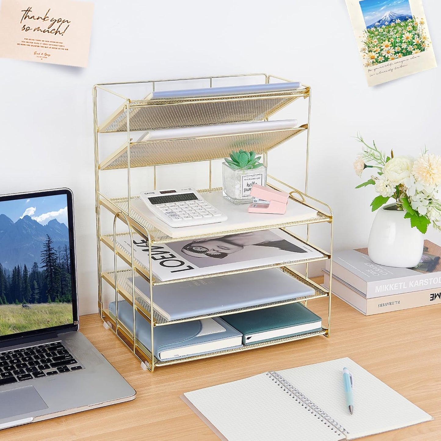 6-Tier Letter Tray Paper Organizer, Desk Organizers and Accessories, Desktop File Organizer, Office Desk Accessories for Office Supplies (Gold)