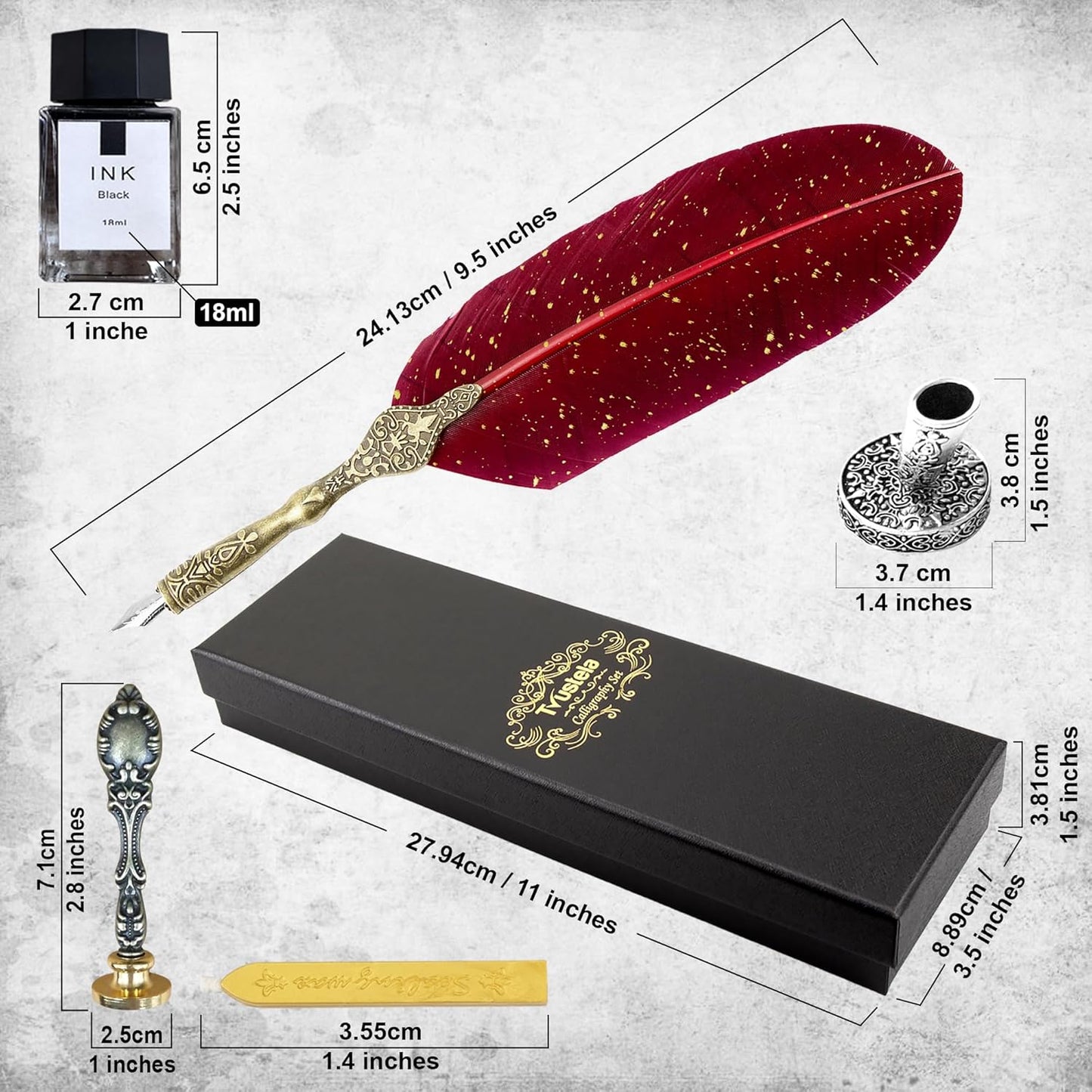 Calligraphy Set - Feather Quill Pen And Ink For Beginners (RedFeather)