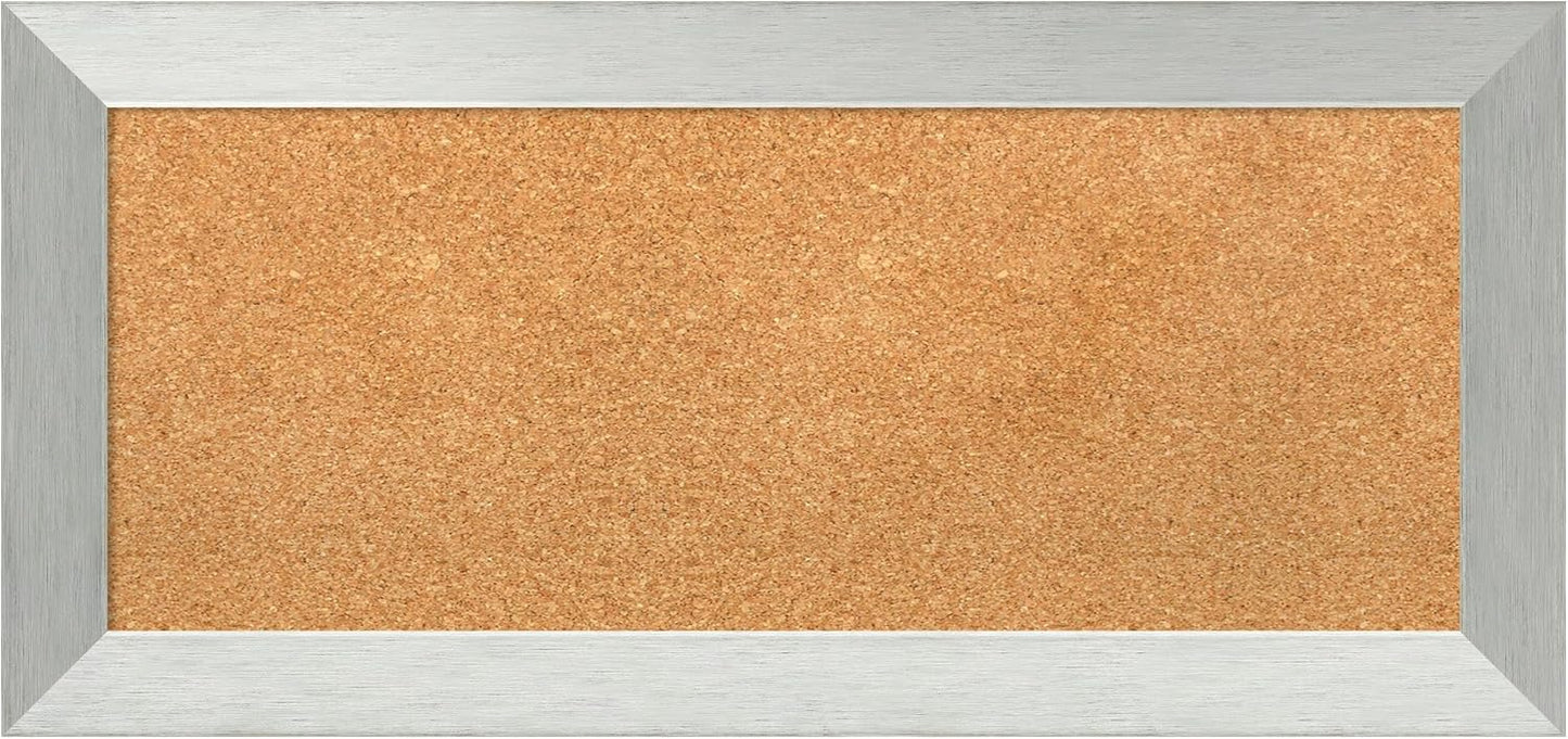 Amanti Art Natural Cork Board for Wall, 16x34 Vision Board with Silver Wood Frame, Medium Corkboard Office Decor for Home Organization, Modern Corkboard Pinboard to Display Items for Home
