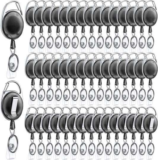 Honoson 50 Pcs Heavy Duty Retractable Badge Reels Batch ID Badge Holder Retractable Clip Bulk Key Holder with Ring for Office Worker Employee, Doctor Nurse Gifts (Clear Black)