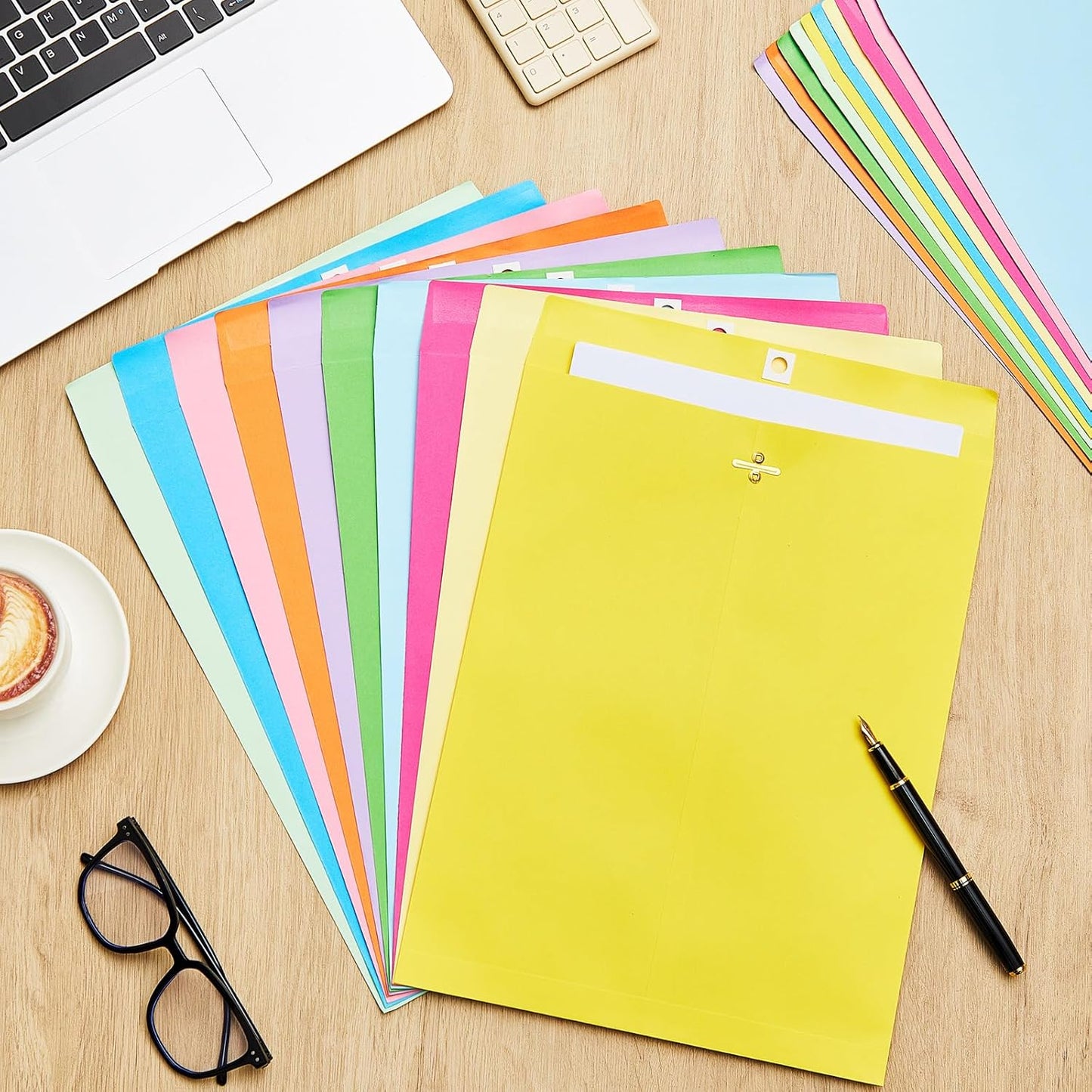 Geyee 100 Pcs Clasp Manilla Envelopes 10 x 13 Inch Gummed Colored Envelopes for Storing or Mailing for Home Office Business Supplies(Multicolor)