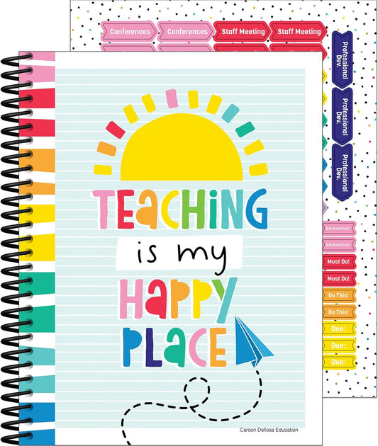 Carson Dellosa Happy Place Teacher Planner 2025-2026, Undated 8" x 11" Lesson Plan Book With Retro Stickers, Class Schedule, Weekly Calendar, Classroom Must Haves, Homeschool and School Supplies