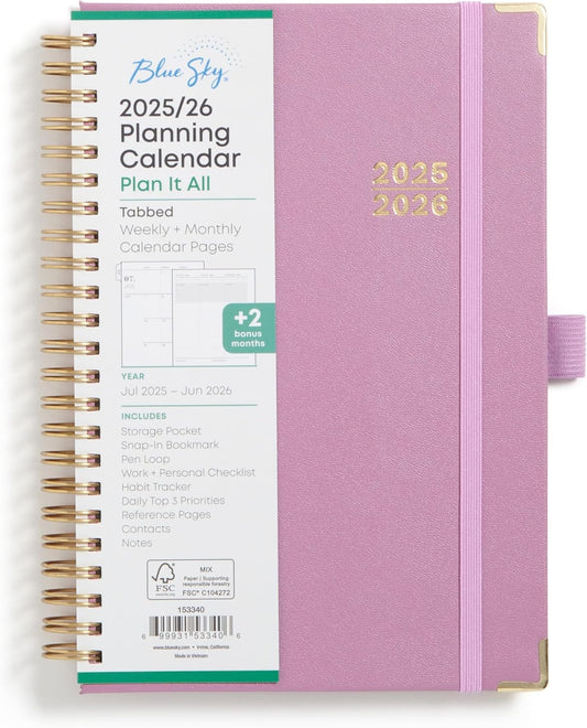 Blue Sky 2025-2026 Weekly and Monthly Academic Year Planner Calendar, July 2025 - June 2026, 5" x 8", Faux Leather Cover, Wirebound, Storage Pocket, Laminated Tabs, Imperial Rose