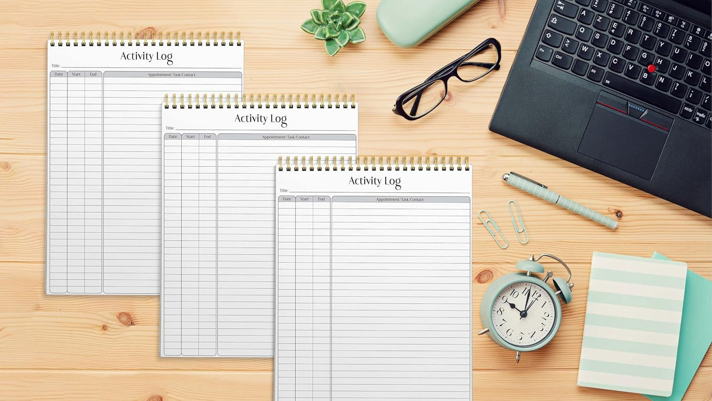 Better Office Products Activity Log Notepad, 8.5" x 11", Planning Note Pad, 50 Sheets, Double-Wire Spiral, Daily Time Tracking Productivity Checklist Organizer (3 Pack)