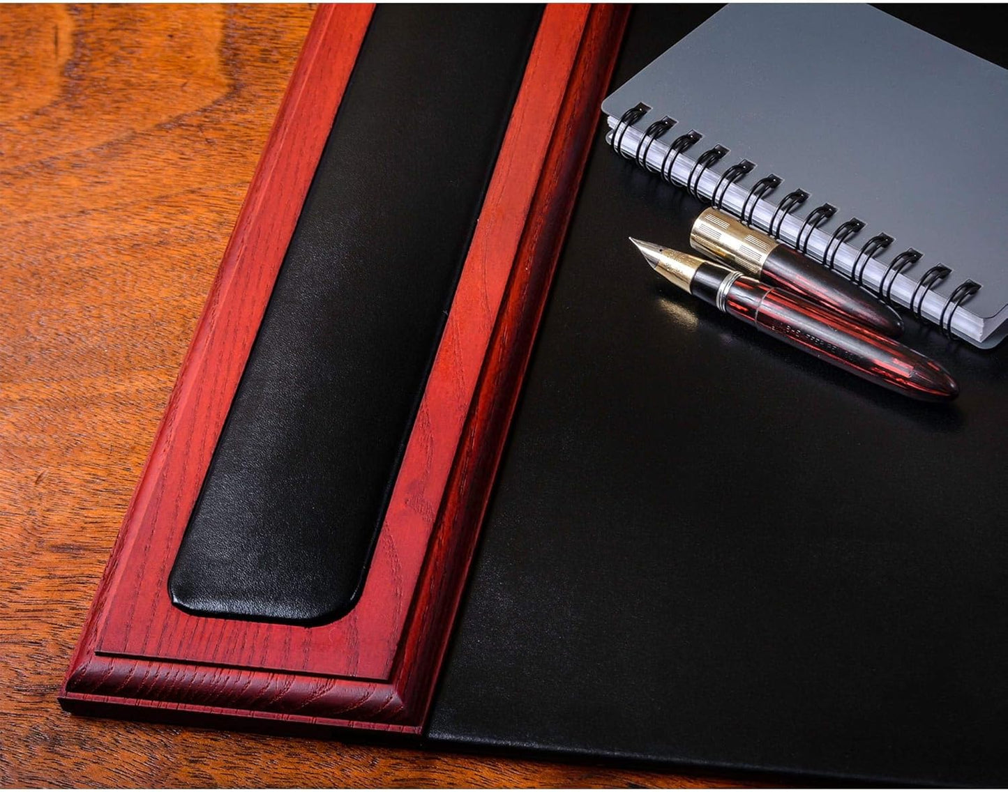 Dacasso Rosewood and Leather Desk Pad with Side-Rails, 25.5 by 17.25 Inch (P8002)