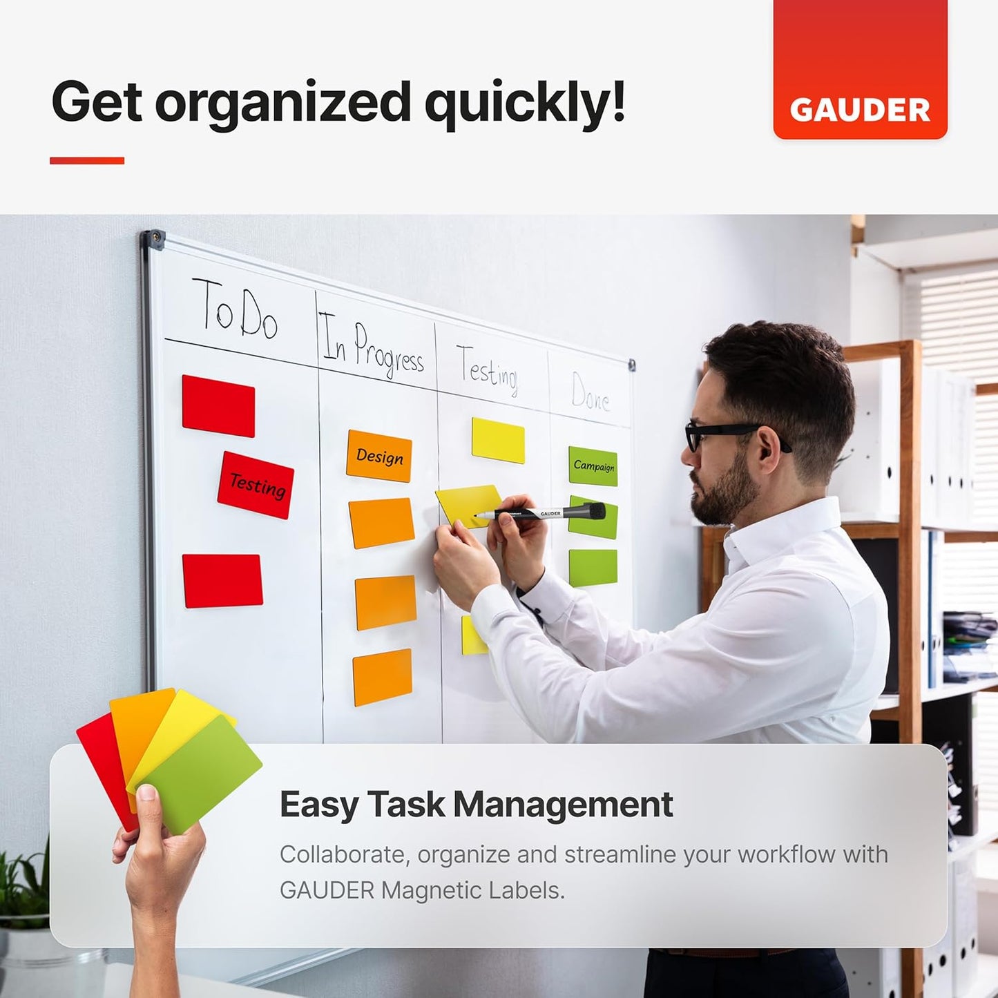 GAUDER Magnetic Dry Erase Labels | 90x Magnetic Labels (3 Inches x 1 Inch) | Dry Erase Magnets for Classroom, Whiteboard and Blackboard