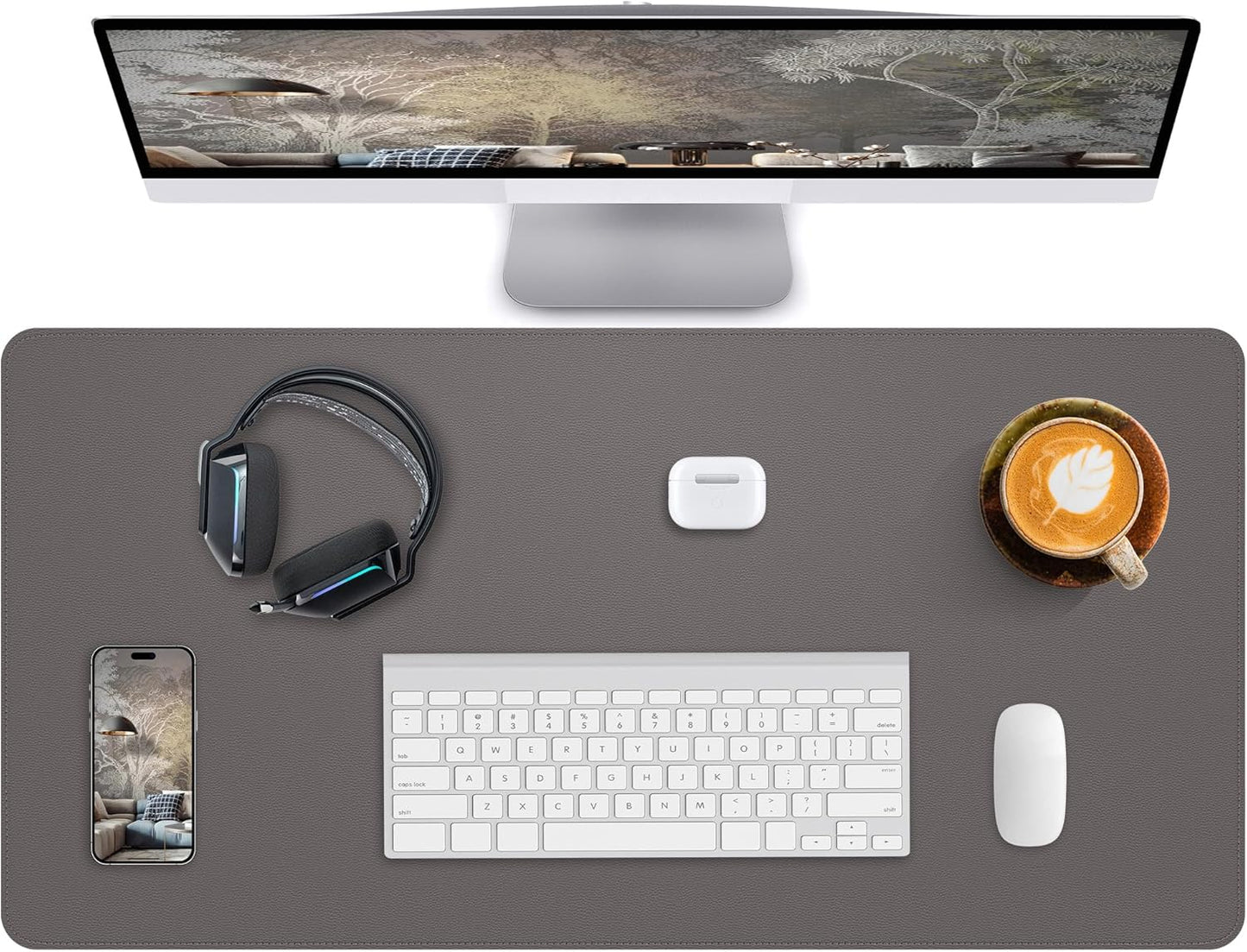 Desk Pad Mat - Leather Desk Pad Protector for Office and Home - Desk Organization and Accessories - Ideal for Large Mouse Pad and Desk Mats on Top of Desks(Dark Grey,31.5" x 15.7")