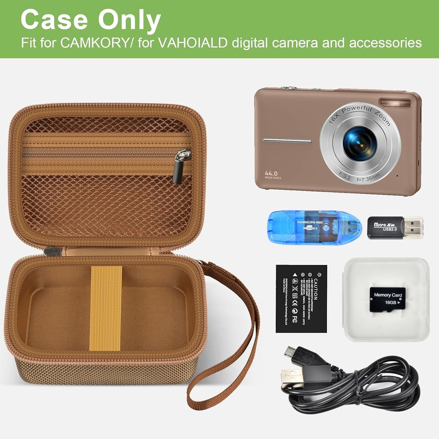 Case Compatible with VAHOIALD FHD 1080P Digital Camera/for CAMKORY Digital Point and Shoot/for Kodak PIXPRO FZ45-BK 16MP Vlogging/for IWEUKJLO/for Nsoela, Holder for SD Card More (Dark Brown)