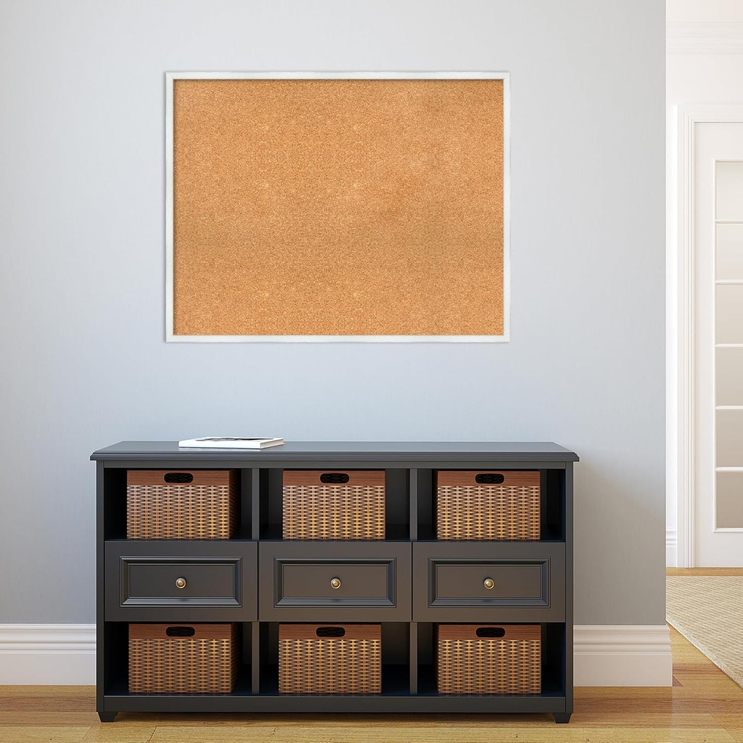 Amanti Art Natural Cork Board for Wall, 29x37 Vision Board with White Frame, Large Corkboard Office Decor for Home Organization, Country Rustic Corkboard Pinboard to Display Items for Home