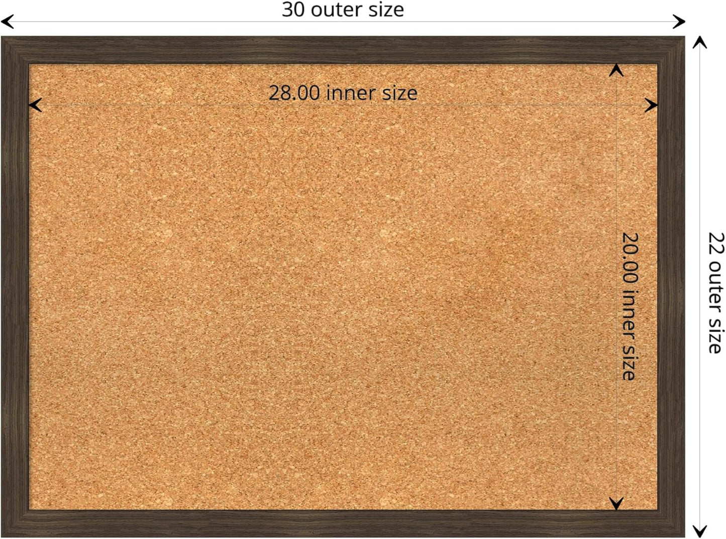 Amanti Art Natural Cork Board for Wall, 22x30 Vision Board with Brown Wood Frame, Medium Corkboard Office Decor for Home Organization, Casual Corkboard Pinboard to display items for home organization