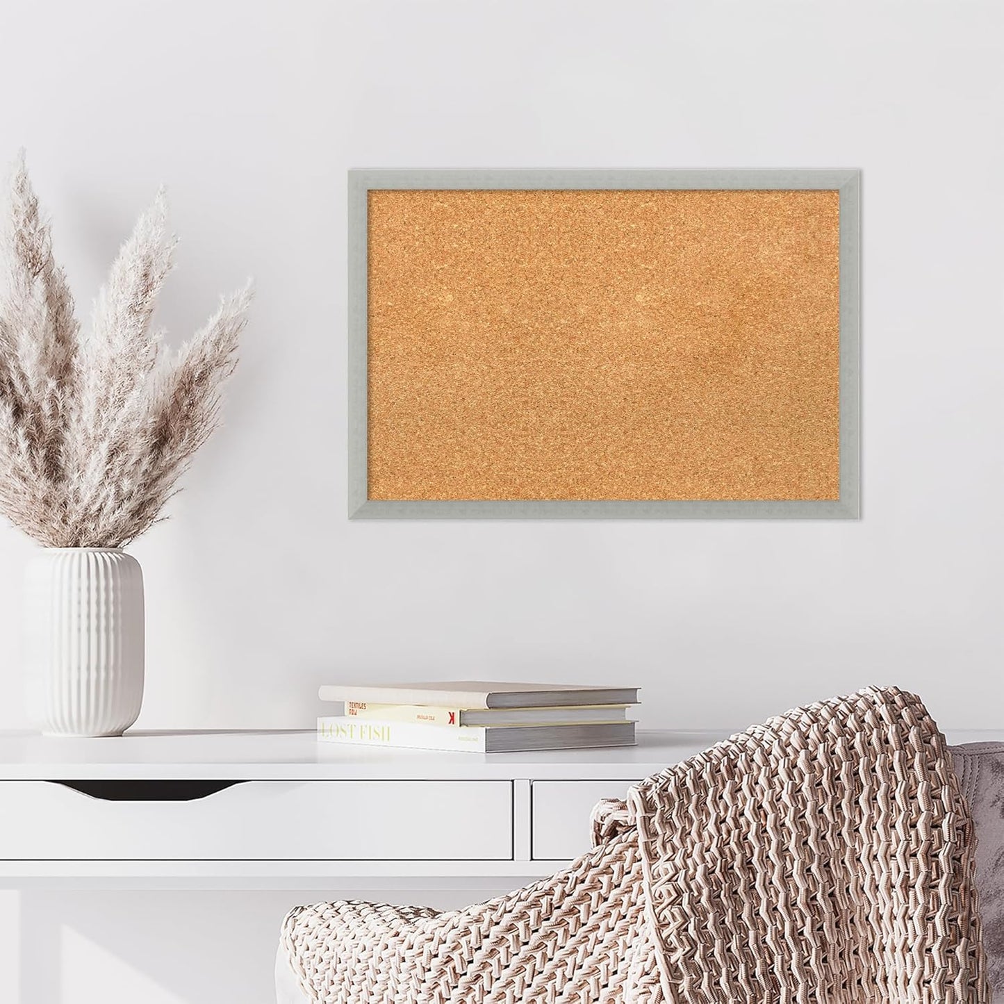 Amanti Art Natural Cork Board for Wall, 18x26 Vision Board with Silver Wood Frame, Medium Corkboard Office Decor for Home Organization, Casual Corkboard Pinboard to display items for home organization