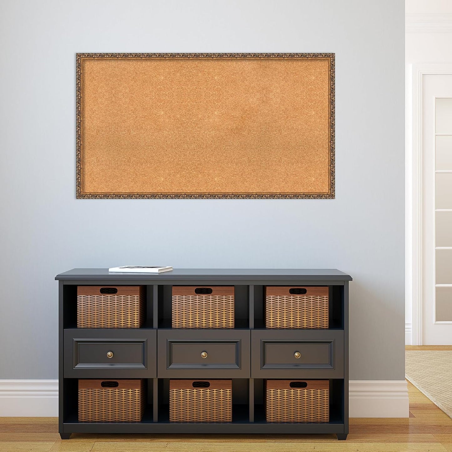 Amanti Art Natural Cork Board for Wall, 26x46 Vision Board with Bronze Frame, Oversize Corkboard Office Decor for Home Organization, Traditional Corkboard Pinboard to Display Items for Home