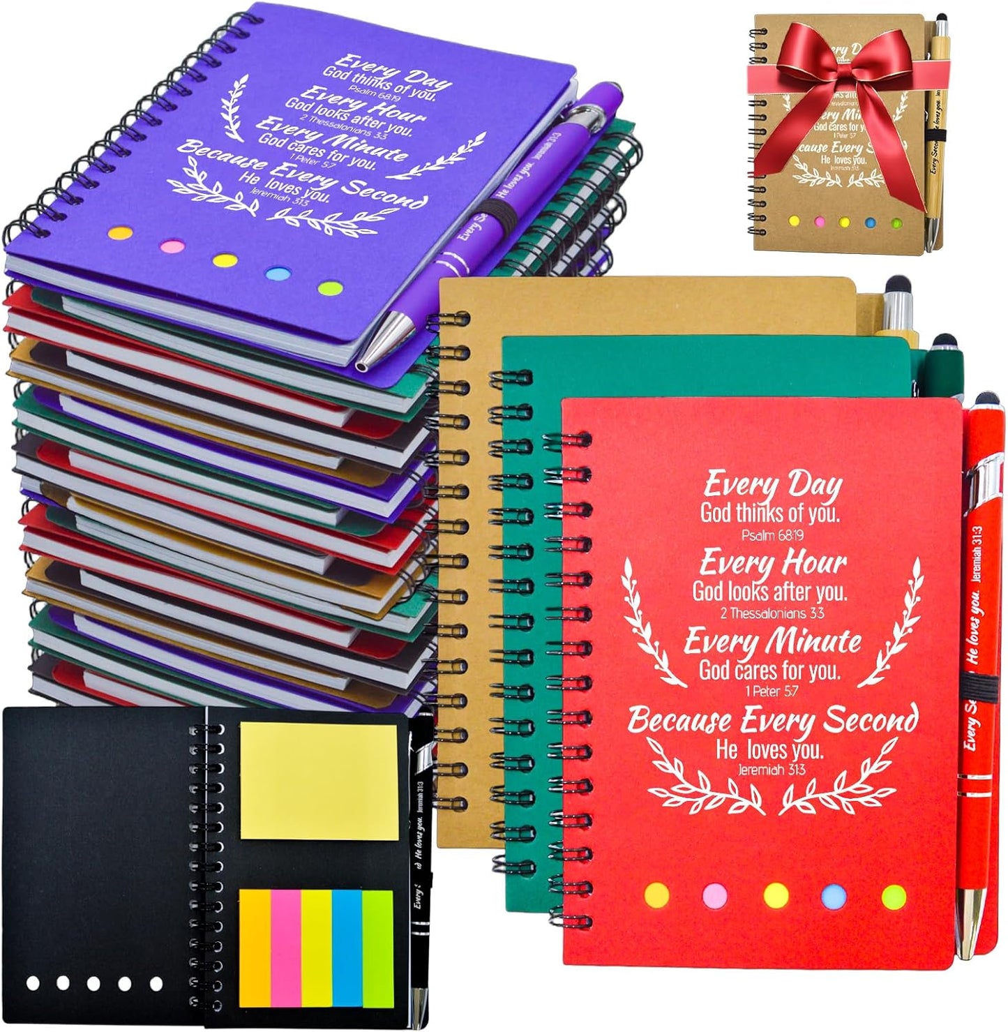 60 Pcs Bulk Christian Gifts Prayer Journal for Woman - 30 Set Religious Notepad with Christian Pen - Bible Notebook - Church Gifts for Inspirational, Bible Study, Devotions (Colorful)