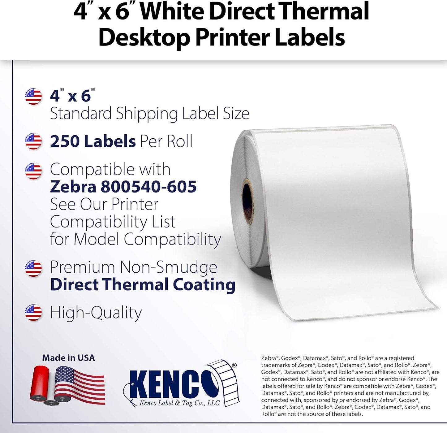 4" X 6" Direct Thermal Perforated Stickers Labels for Shipping Labels, Inventory, and Color Coding - Compatible with Zebra, Rollo, Godex and More (White, 1 Roll)