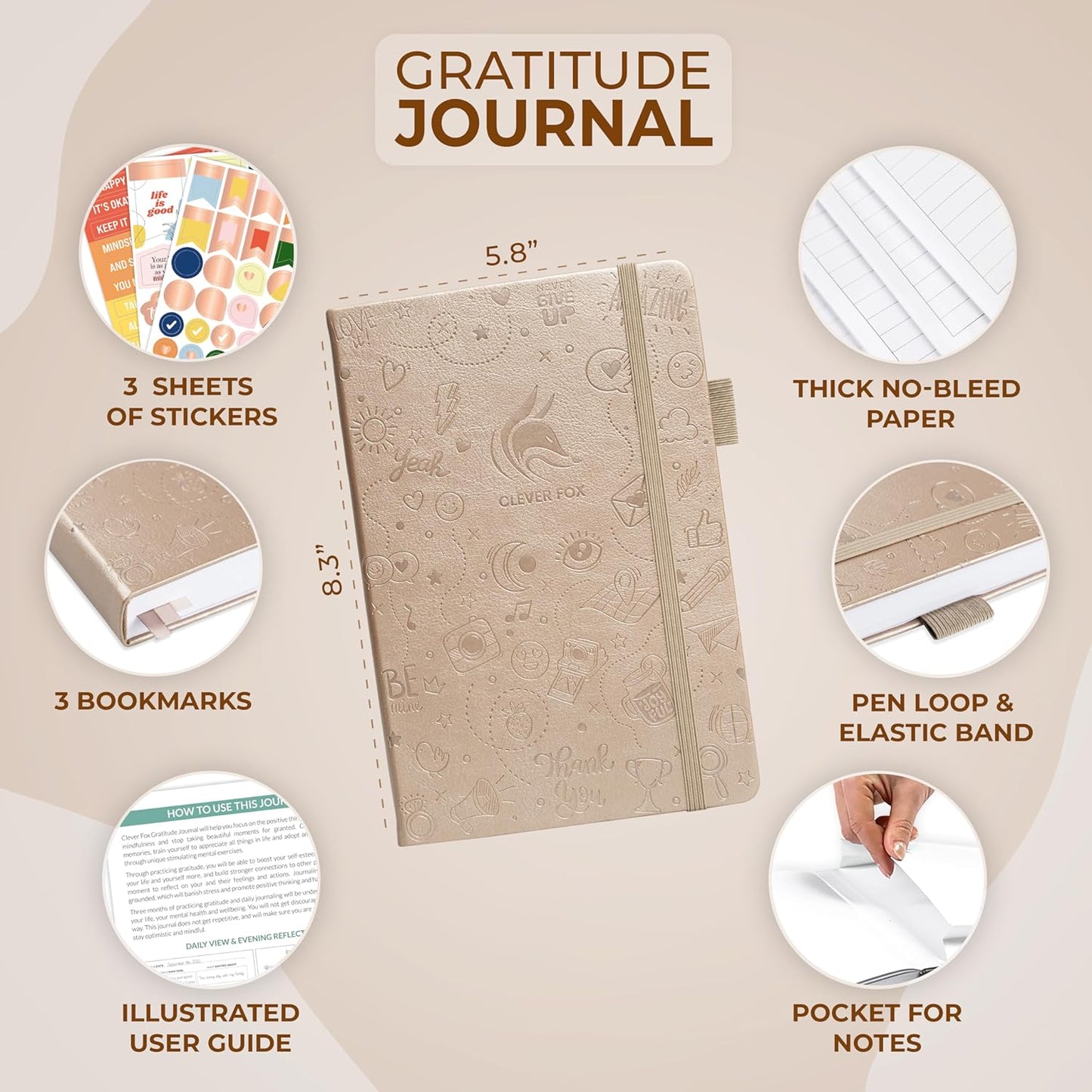 Clever Fox Gratitude Journal – Happiness, Positivity & Affirmation Daily Journal – Inspirational Daily Notebook – 3 Months, A5 (Pearl)