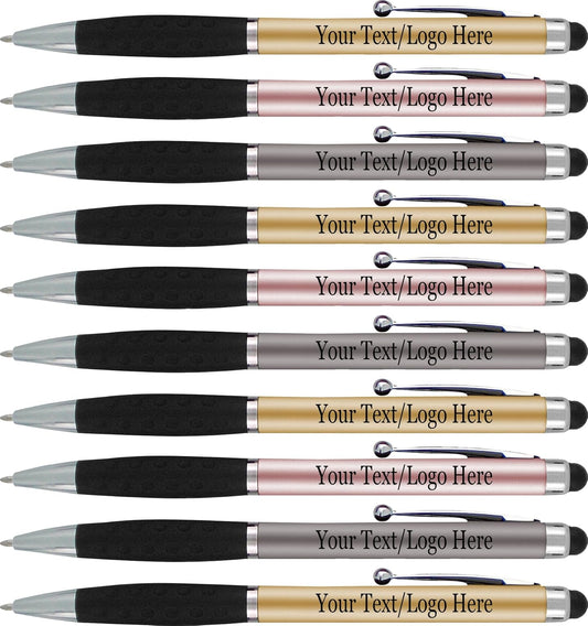 Personalized Pens With your Custom Logo or Text-600 Pack Bulk-for Businesses, Parties, and Events, 2 in 1 Ballpoint Pen & Stylus for Touchscreen Devices, Light Assorted Barrels, Black Ink