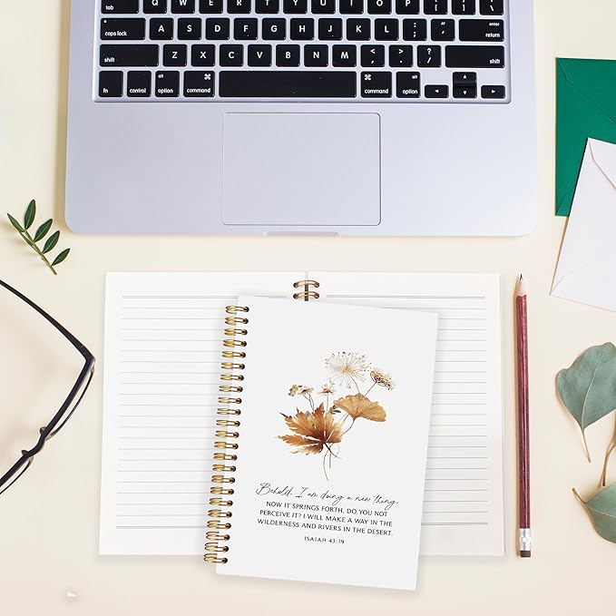 BearCake bible journaling notebook,christian journal bible for women,Bible Notebooks for Note Taking Behold I am Doing a New Thing Floral Christian Notebook bible Journal,Spiral Notebook 5.5x8.3