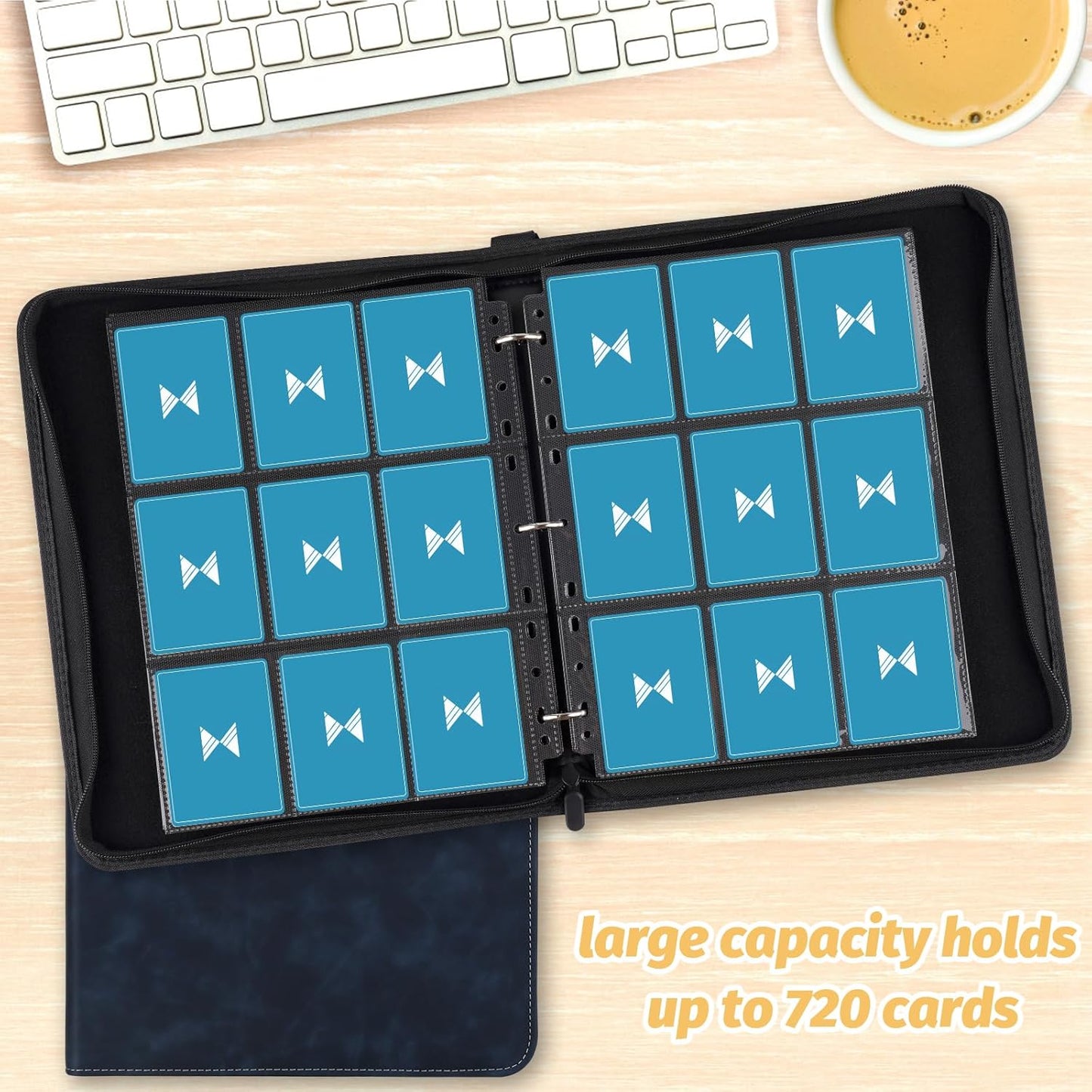 720 Card Binder, Premium Trading Card Binder, 9 Pocket Double Sided Pocket PU Card Collection Binder, Collector Card Album, Card Folder for MTG, TCG, Sports Cards, Game Cards (Dark Blue)