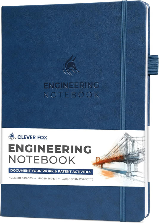 Clever Fox Engineering Notebook – Hardcover Grid Notebook with Numbered Pages, Table of Contents – Patent, Lab & Invention Journal for Engineers & STEM (Dark Blue)