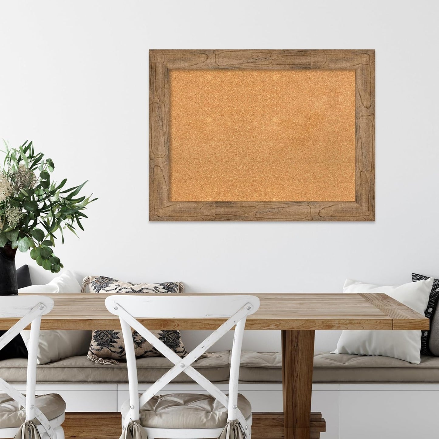 Amanti Art Natural Cork Board for Wall, 26x34 Vision Board with Brown Wood Frame, Medium Corkboard Office Decor for Home Organization, Rustic Farmhouse Corkboard Pinboard to display items for home
