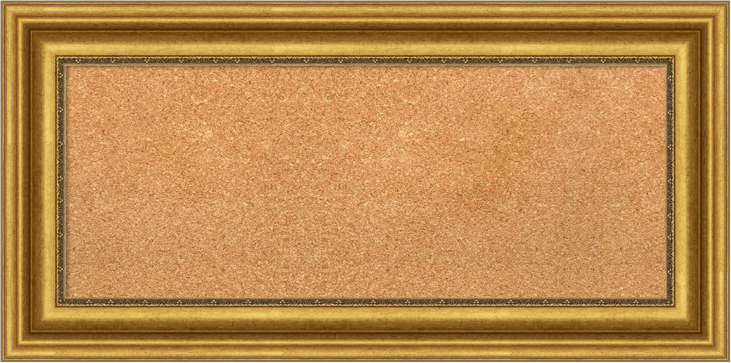 Amanti Art Natural Cork Board for Wall, 18x36 Vision Board with Gold Frame, Medium Corkboard Office Decor for Home Organization, Traditional Corkboard Pinboard to display items for home organization