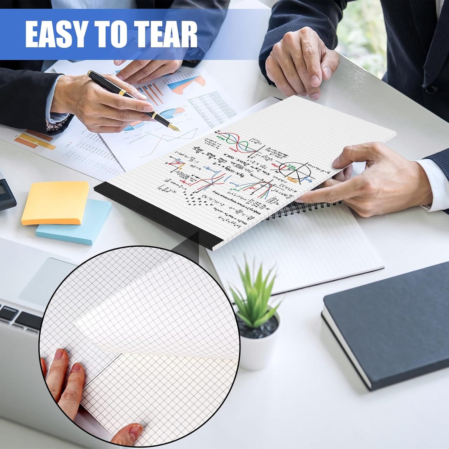 BOOKNOW 2-Pack 8.5" x 11" White 5x5 Quad Ruled Graph Paper Pads, 50 Sheets per Pad, for Office, School, and Drawing