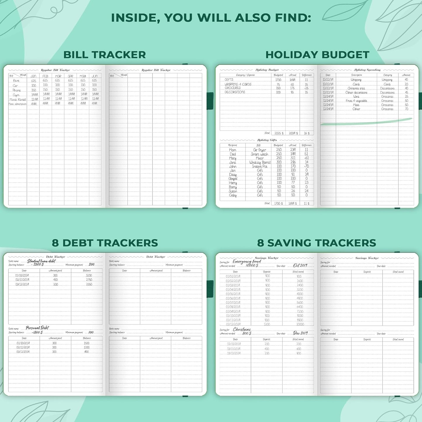 GoGirl Budget Planner – Monthly Financial Planner Organizer Budget Book. Expense Tracker Notebook Journal to Control Money, Compact (Emerald)
