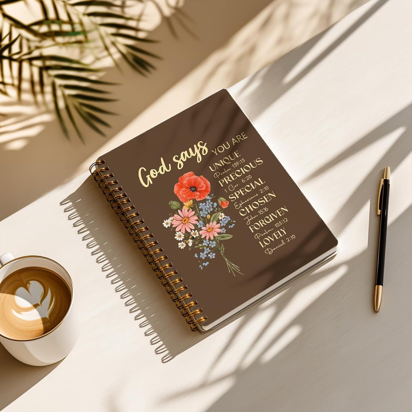 Bible Notebook, A5 Spiral Christian Journal with Floral Pink Butterfly Notebook, Bible Verse-God Says You Are, Inspirational Notebooks for Women, Bible Study, Gift for Birthday Christmas