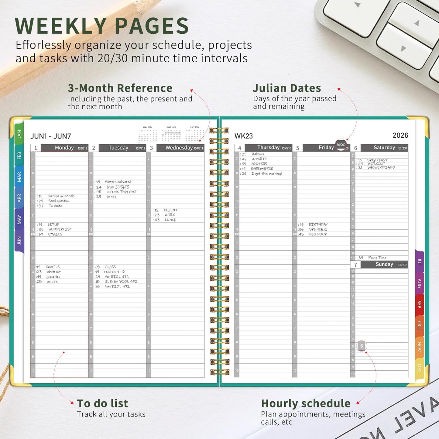 2026 Appointment Book/Planner - 2026 Daily Hourly Planner from Jan. 2026 - Dec. 2026, Weekly appointment Book 2026, 2026 Hourly planner with 20-Minute Interval, 9" x 11", Twin-Wire Binding, Colorful Tabs, Pocket
