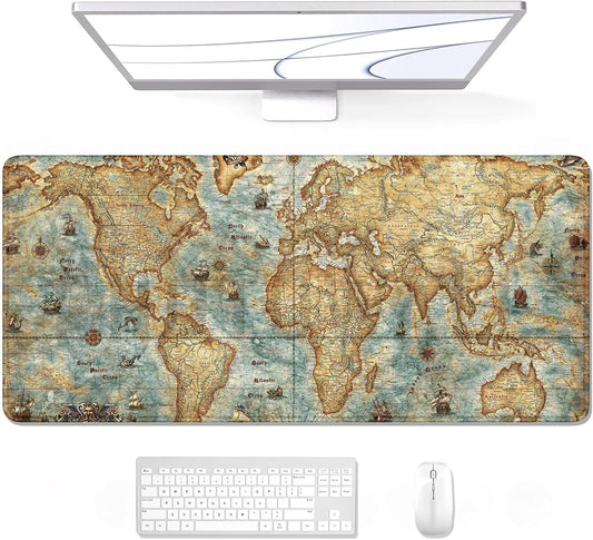 Auhoahsil Large Mouse Pad, XXL Gaming Mousepad, Desk Mat for Desktop, Thick Rubber, Big & Long Size, Stitched Edges, Full Desk Pad for Laptop & Computer, Extended 31.5 x 11.8 in, Vintage World Map