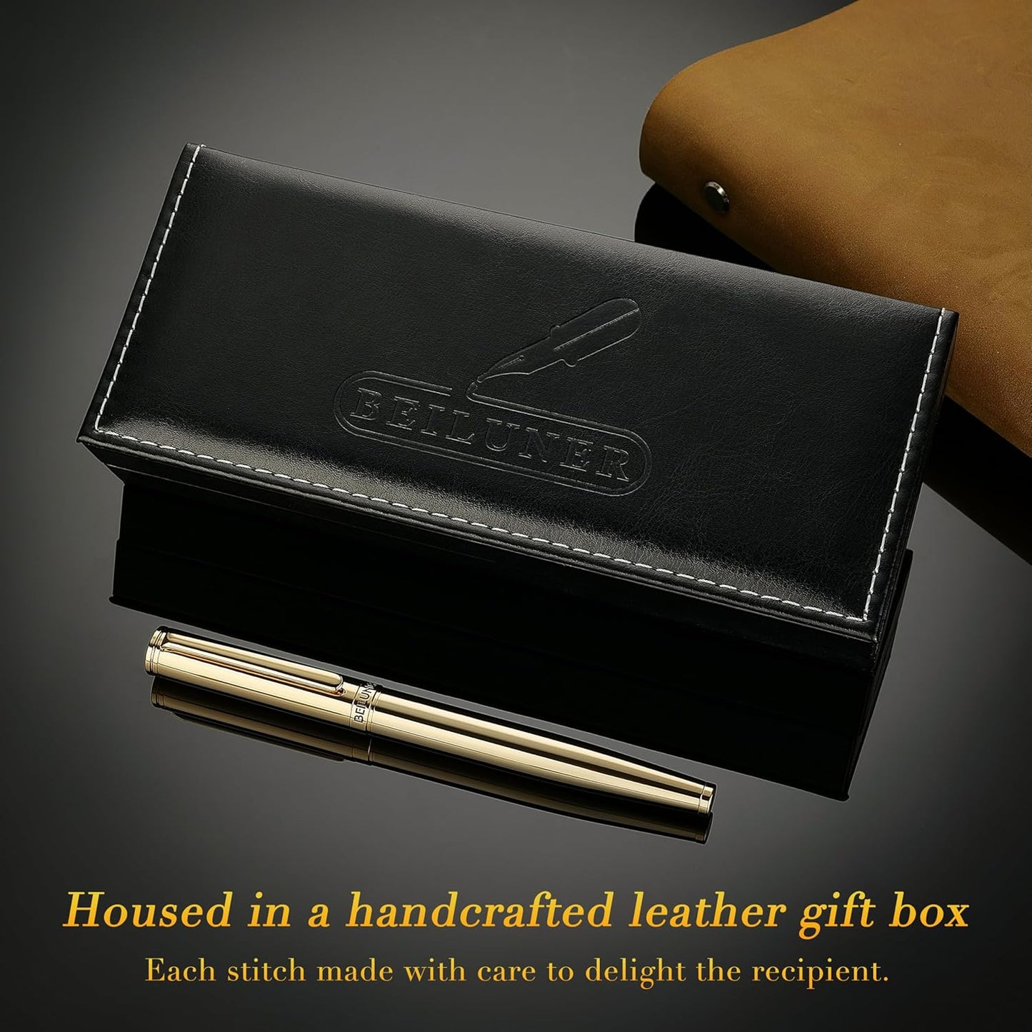 BEILUNER Gold Fountain Pen,Stunning Luxury Pens with 24K Gold Finish, Gorgeous 24K Gilded Nib(Medium), Ink Converter,Fancy Pen Gift for Men&Women-Elegant, Office, Professional, Reliable, Nice Design