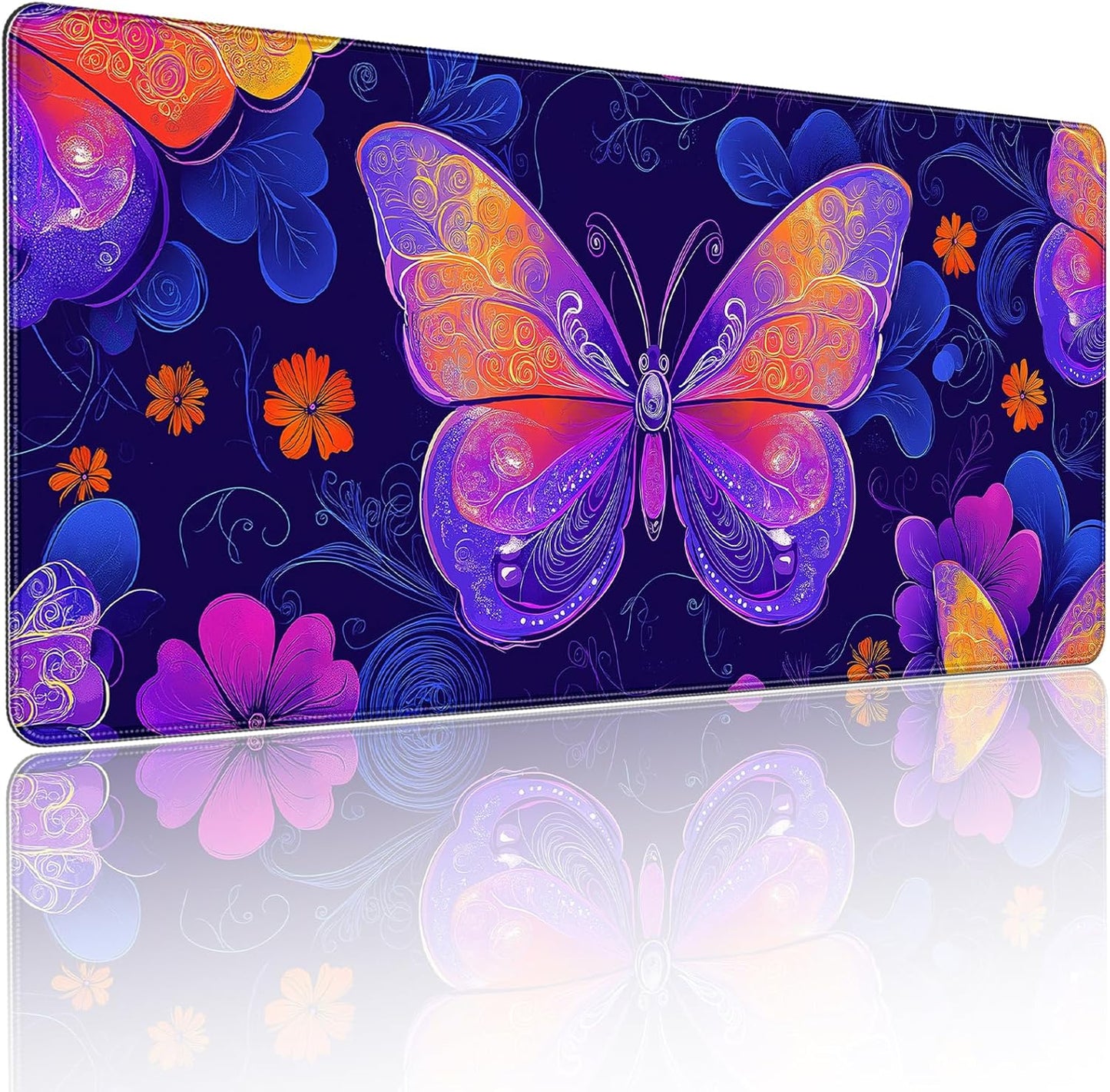 35.4 x 15.7 inches, Large Desktop Mouse pad, Keyboard and Mouse Pads for Work and Home Computers, and Large Laptop Mouse mat，Purple Butterflies